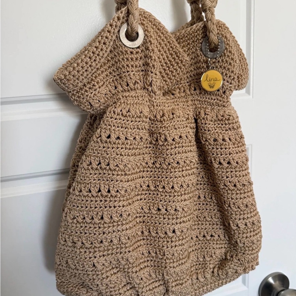 Lina Crocheted Slouchy Tote Bag in Tan
